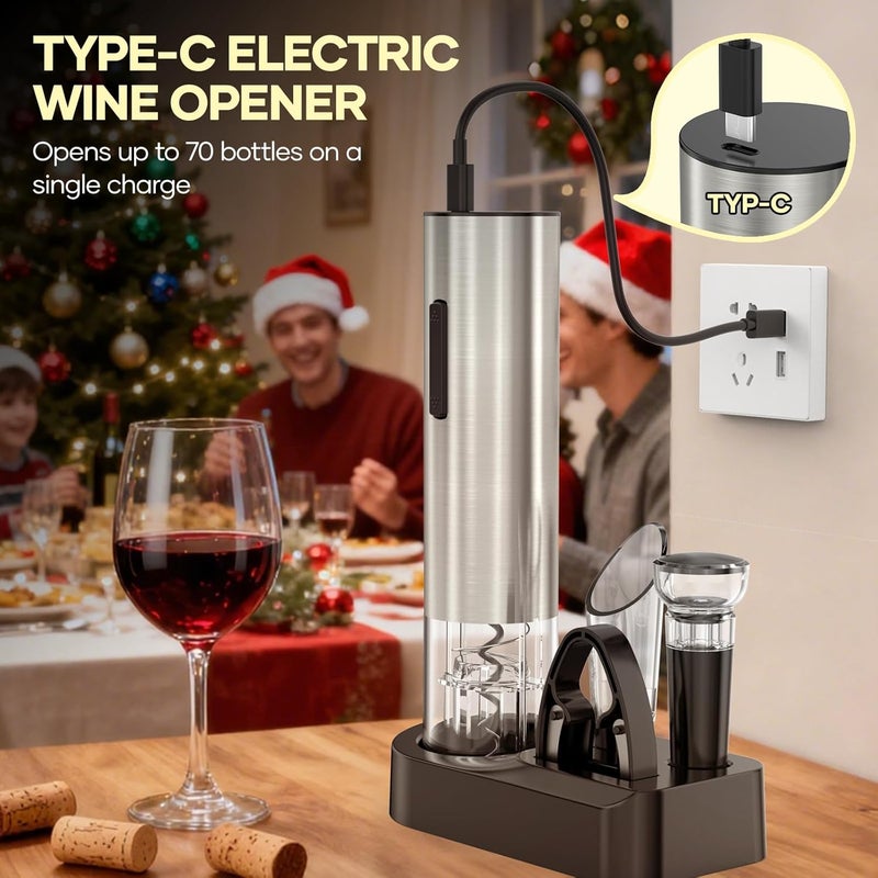 Assark Electric Wine Opener,Automatic Wine Bottle Opener Rechargeable Cordless Electric Corkscrew Wine Opener Gift Set with Wine Stopper, Foil Cutter, Wine Aerator,Storage Base & Charging Cable - Image 2